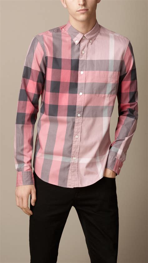 pink burberry check shirt